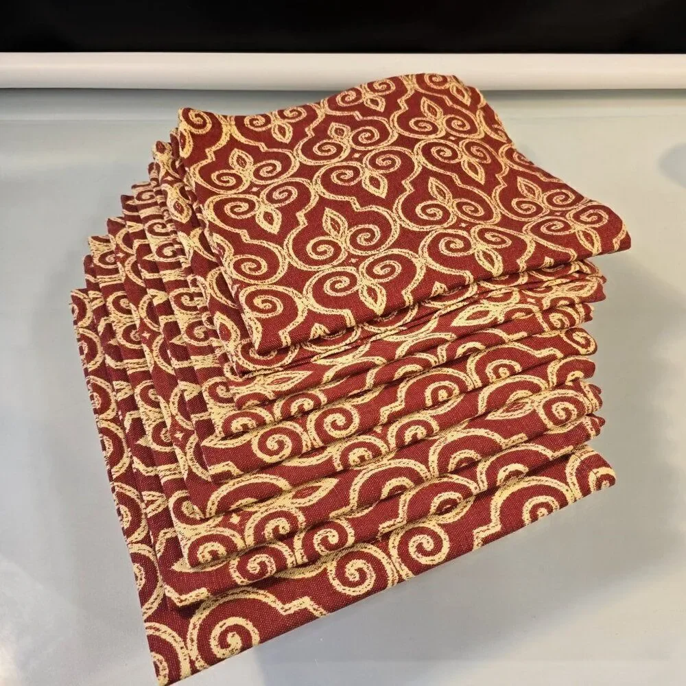 Set Of 10 Cloth Dinner Napkins Abstract Backgrounds Damask Burnt Orange Beige
